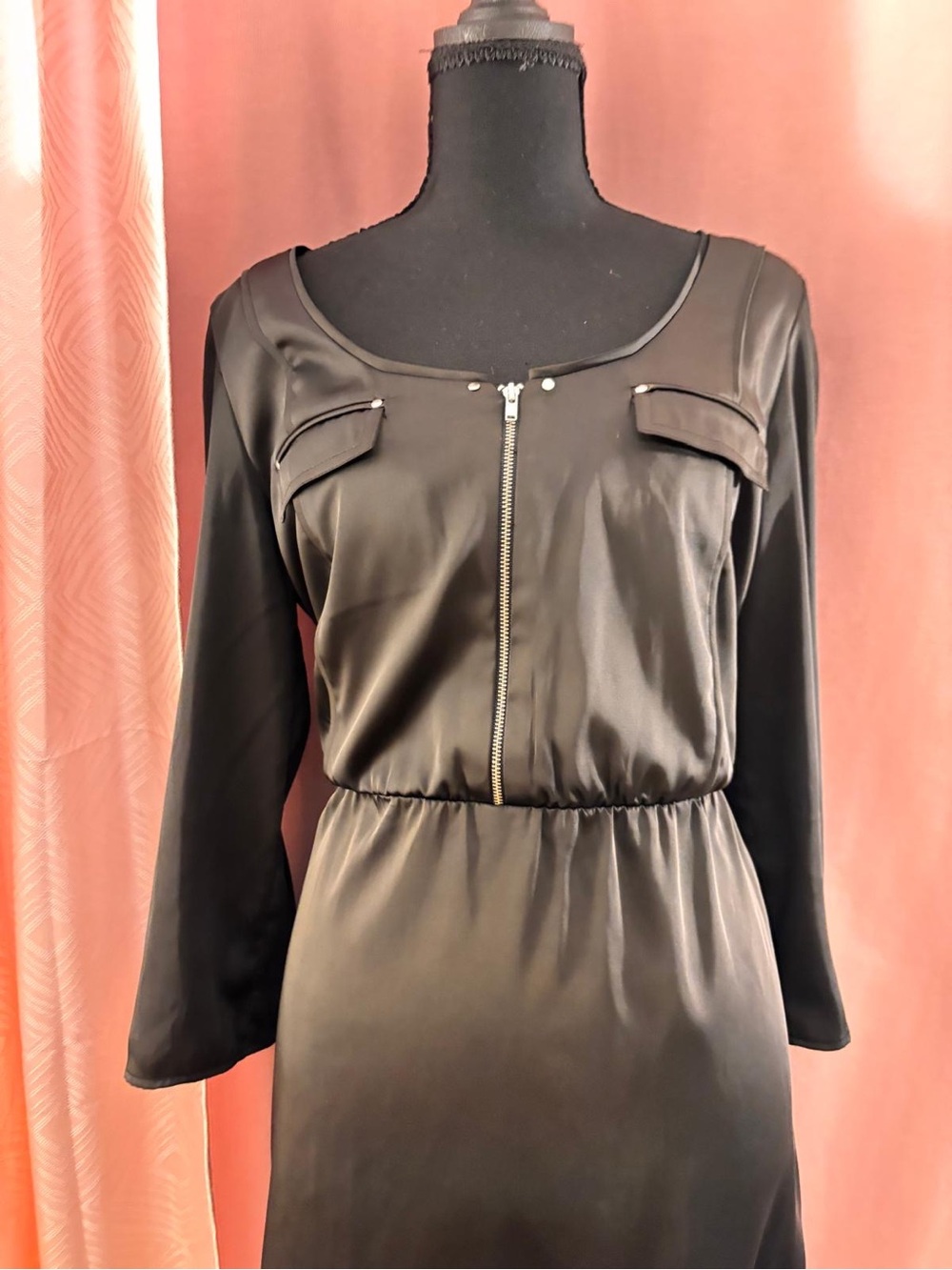 White House Black Market Black Long-Sleeve Zip-Front Dress